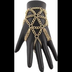 Asphire Gothic Metal Bracelet with Finger Ring Chain Tassel Braided Mesh